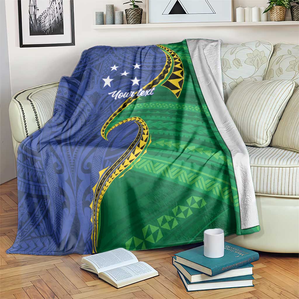 Solomon Islands Independence Day 1978 Personalised Blanket Polynesian Pattern with Flag Style LT9 Blue - Polynesian Pride