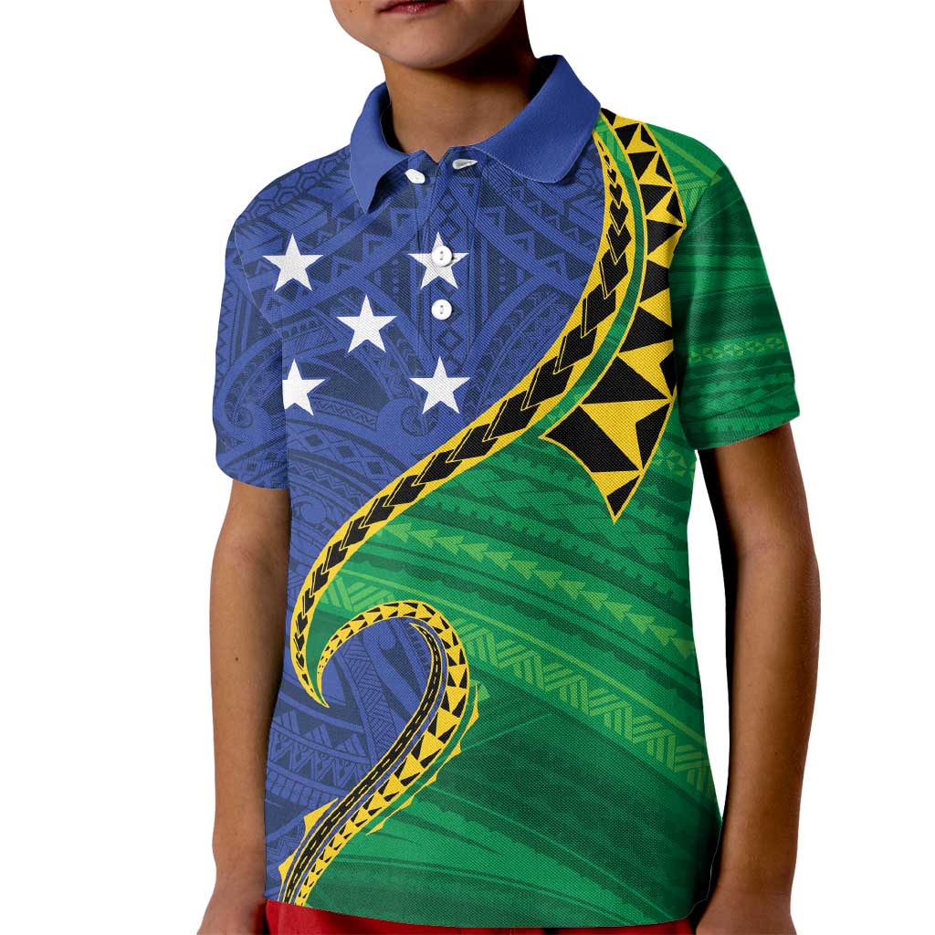 Solomon Islands Independence Day 1978 Personalised Kid Polo Shirt Polynesian Pattern with Flag Style LT9 Kid Blue - Polynesian Pride