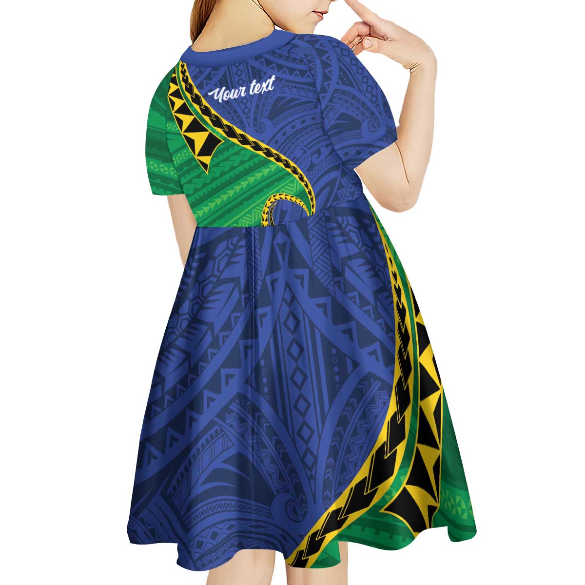 Solomon Islands Independence Day 1978 Personalised Kid Short Sleeve Dress Polynesian Pattern with Flag Style LT9 - Polynesian Pride