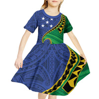 Solomon Islands Independence Day 1978 Personalised Kid Short Sleeve Dress Polynesian Pattern with Flag Style LT9 - Polynesian Pride