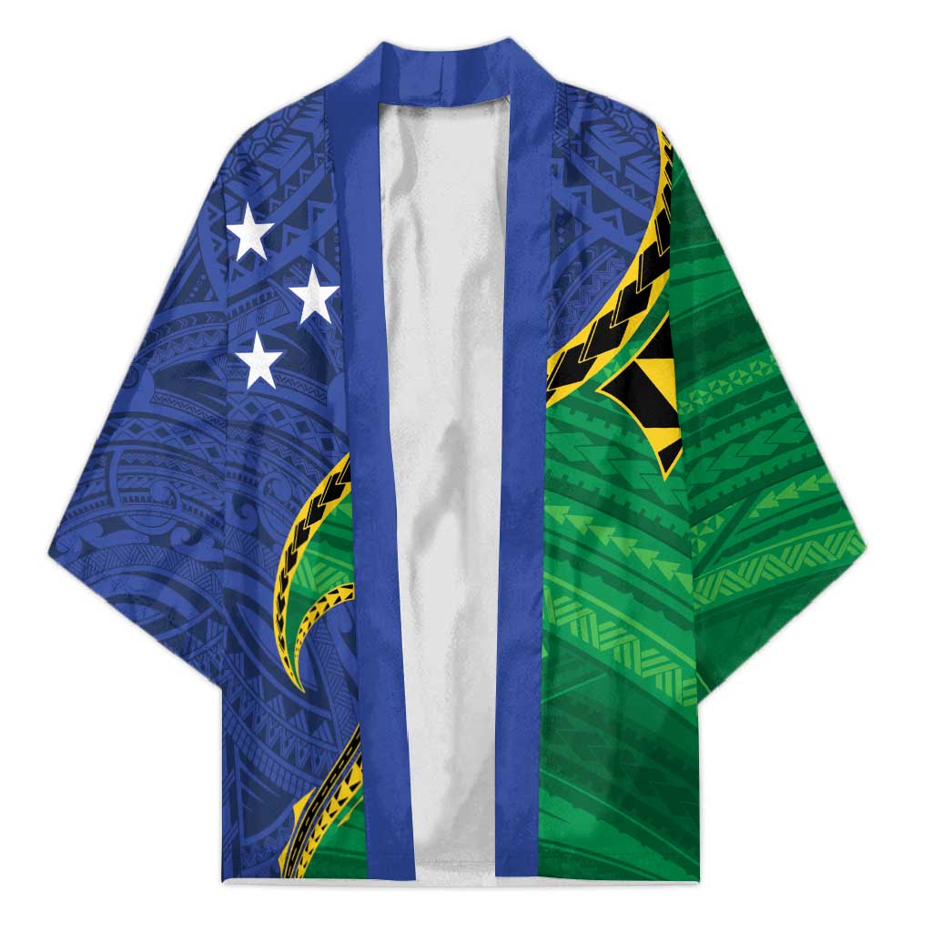Solomon Islands Independence Day 1978 Personalised Kimono Polynesian Pattern with Flag Style LT9 Unisex Blue - Polynesian Pride