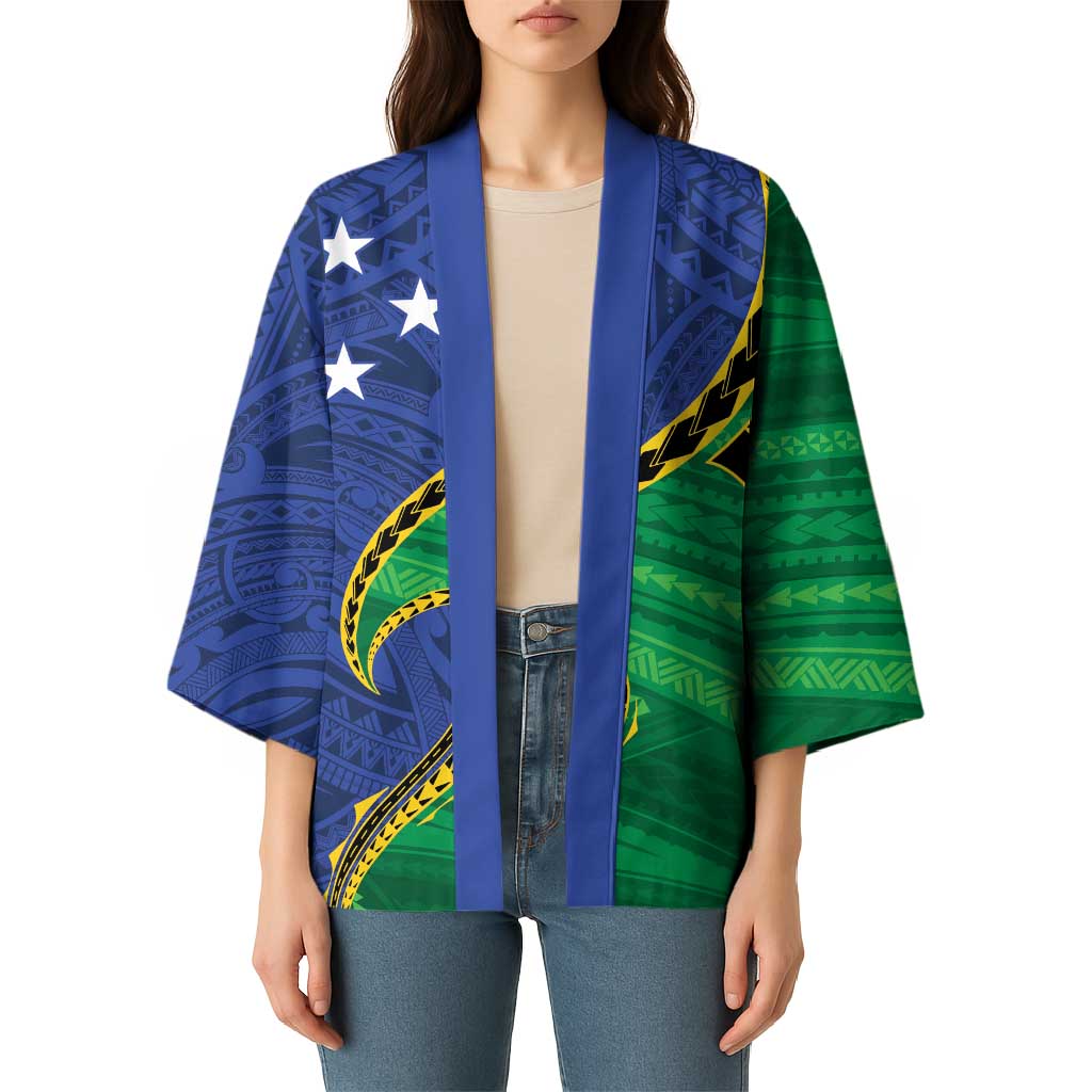 Solomon Islands Independence Day 1978 Personalised Kimono Polynesian Pattern with Flag Style LT9 - Polynesian Pride