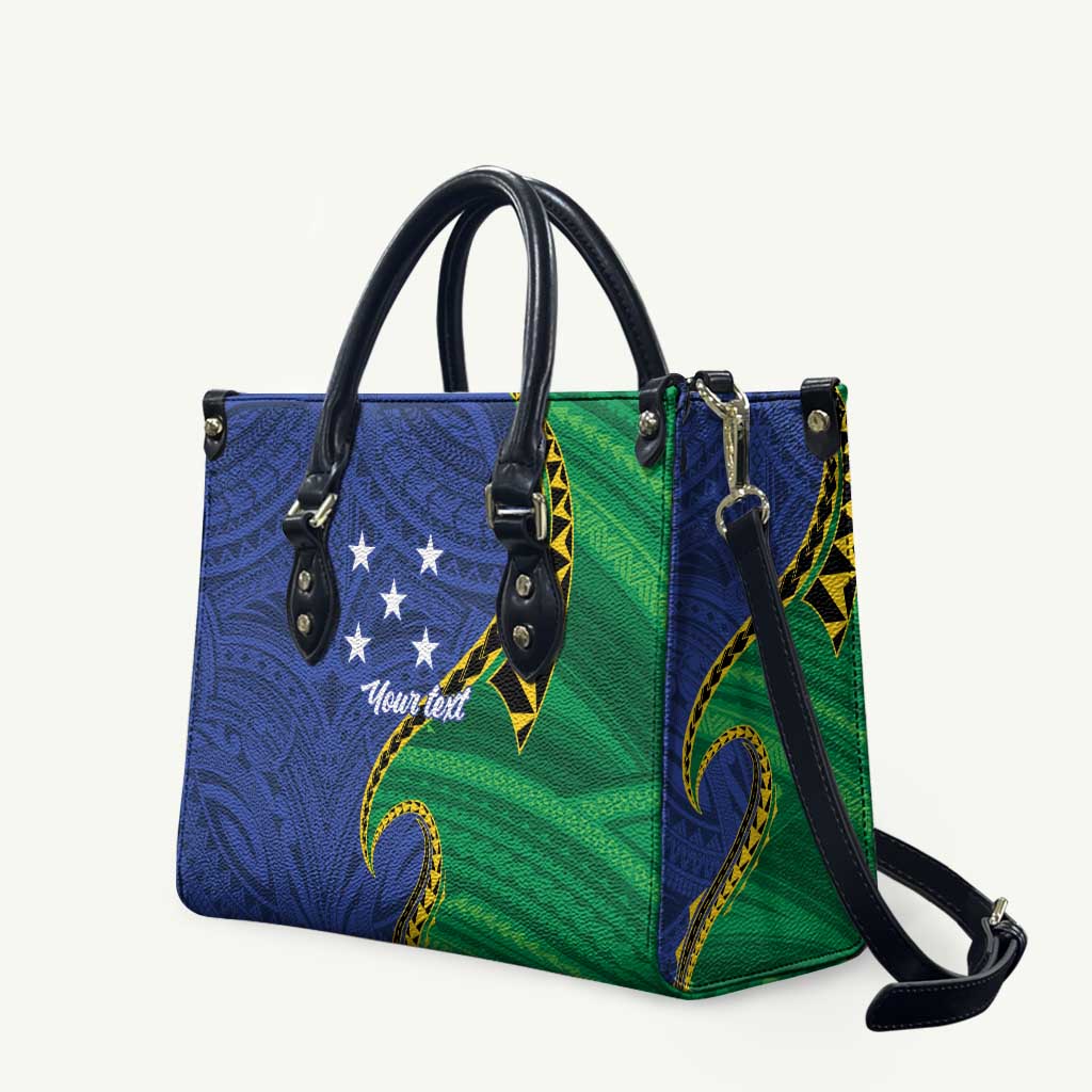 Solomon Islands Independence Day 1978 Personalised Leather Bag Polynesian Pattern with Flag Style LT9 Blue - Polynesian Pride