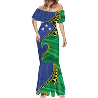 Solomon Islands Independence Day 1978 Personalised Mermaid Dress Polynesian Pattern with Flag Style LT9 - Polynesian Pride