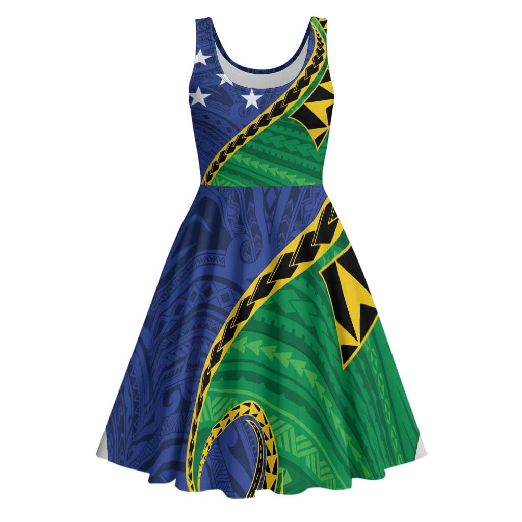 Solomon Islands Independence Day 1978 Personalised Midi Dress Polynesian Pattern with Flag Style LT9 Blue - Polynesian Pride