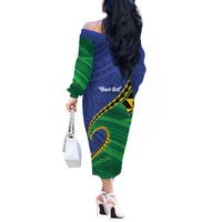 Solomon Islands Independence Day 1978 Personalised Off The Shoulder Long Sleeve Dress Polynesian Pattern with Flag Style LT9 - Polynesian Pride