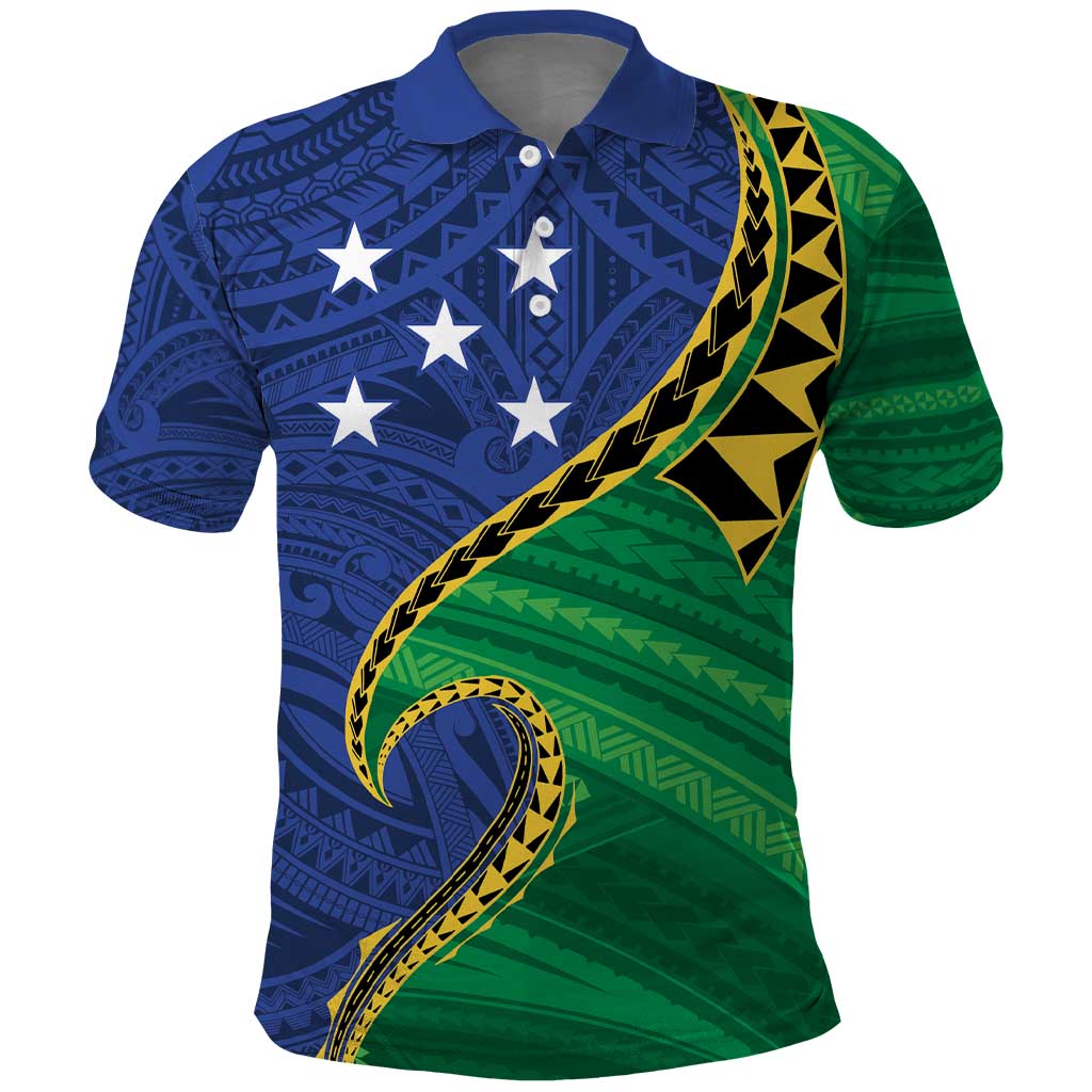 Solomon Islands Independence Day 1978 Personalised Polo Shirt Polynesian Pattern with Flag Style LT9 Blue - Polynesian Pride