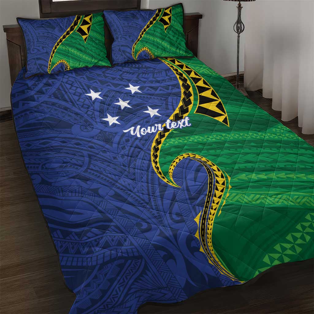 Solomon Islands Independence Day 1978 Personalised Quilt Bed Set Polynesian Pattern with Flag Style LT9 Blue - Polynesian Pride