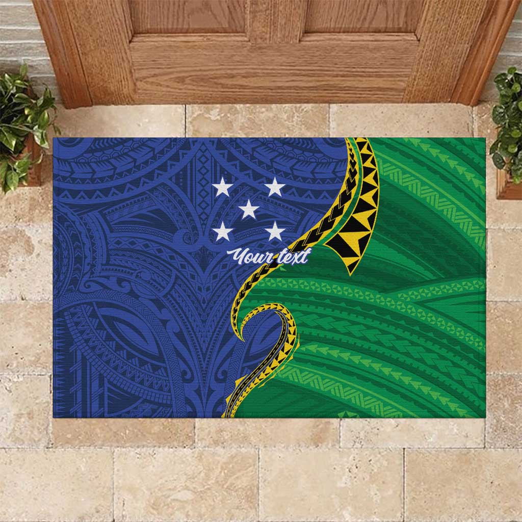 Solomon Islands Independence Day 1978 Personalised Rubber Doormat Polynesian Pattern with Flag Style LT9 Blue - Polynesian Pride