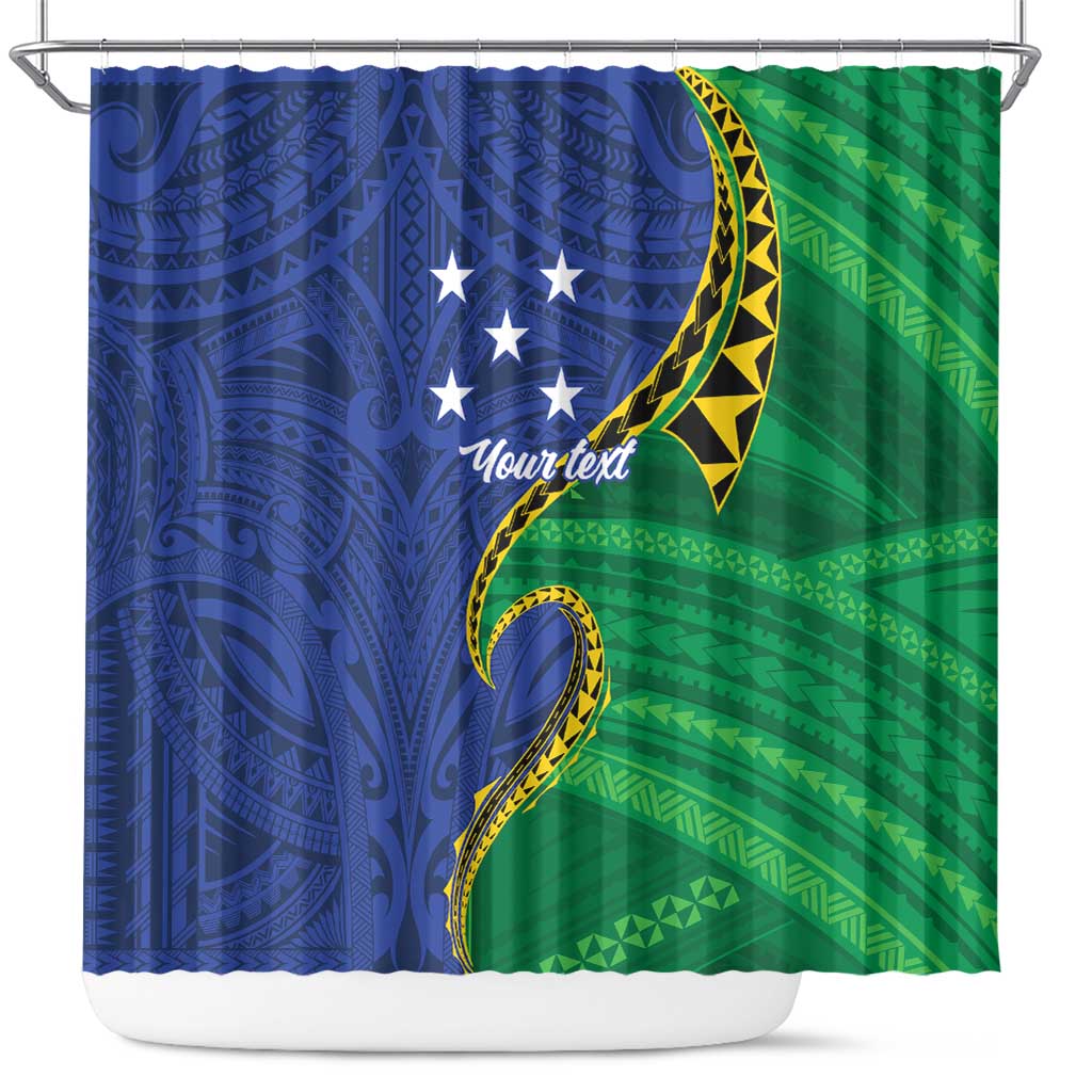Solomon Islands Independence Day 1978 Personalised Shower Curtain Polynesian Pattern with Flag Style LT9 Blue - Polynesian Pride