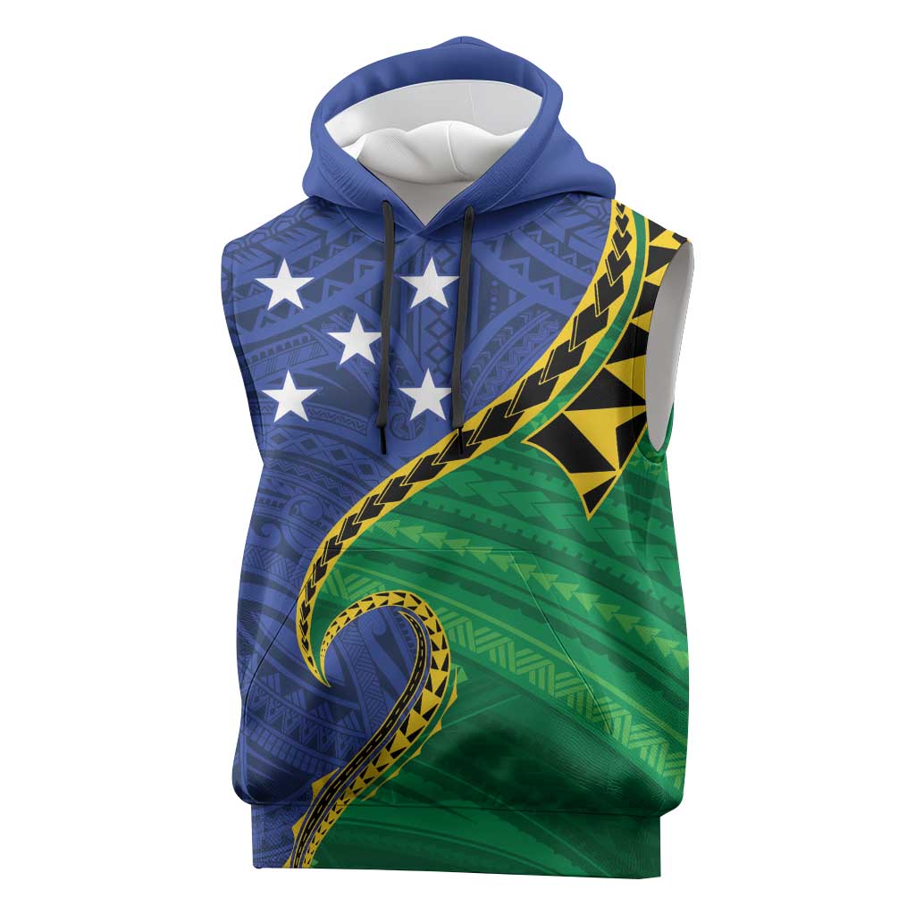 Solomon Islands Independence Day 1978 Personalised Sleeveless Hoodie Polynesian Pattern with Flag Style LT9 Blue - Polynesian Pride