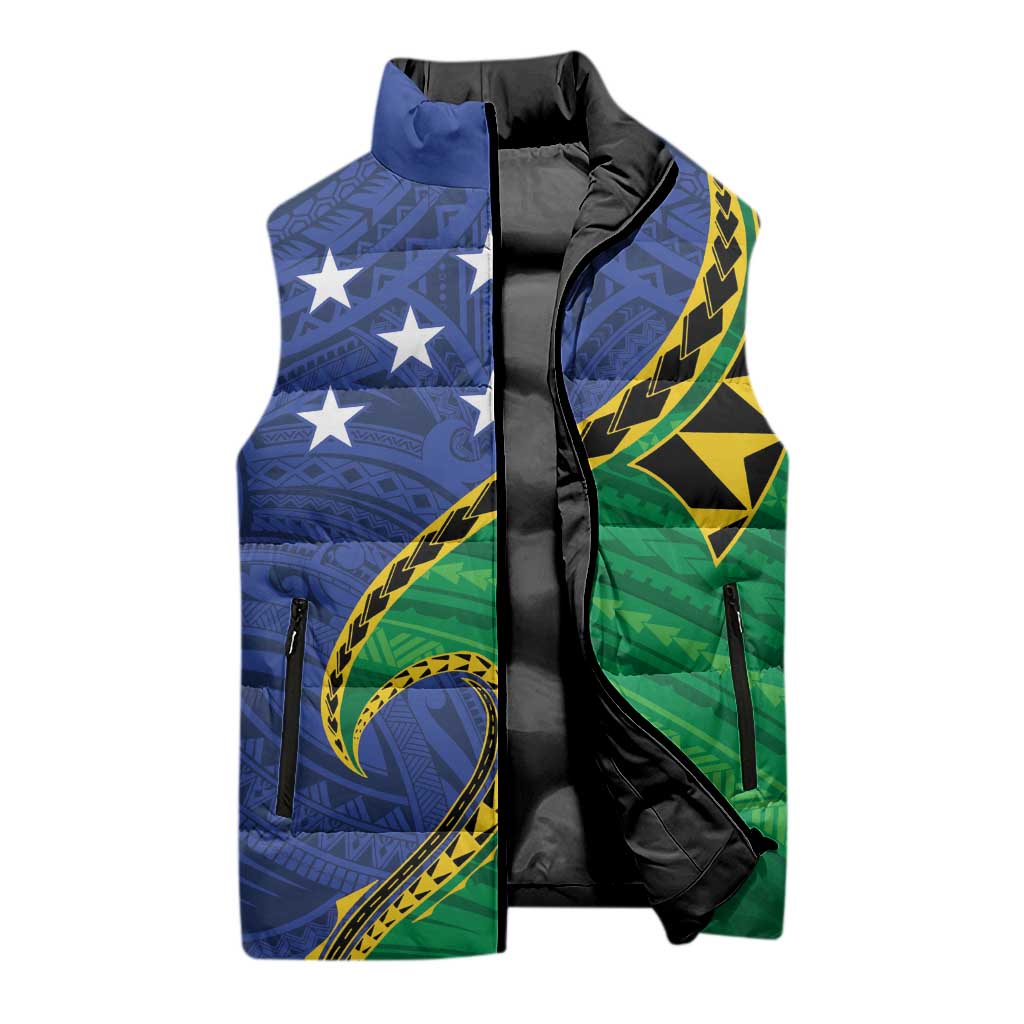Solomon Islands Independence Day 1978 Personalised Sleeveless Puffer Jacket Polynesian Pattern with Flag Style LT9 - Polynesian Pride
