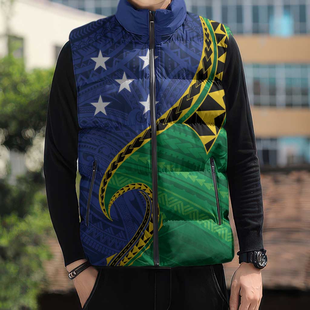 Solomon Islands Independence Day 1978 Personalised Sleeveless Puffer Jacket Polynesian Pattern with Flag Style LT9 - Polynesian Pride