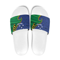 Solomon Islands Independence Day 1978 Personalised Slide Sandals Polynesian Pattern with Flag Style LT9 Blue - Polynesian Pride