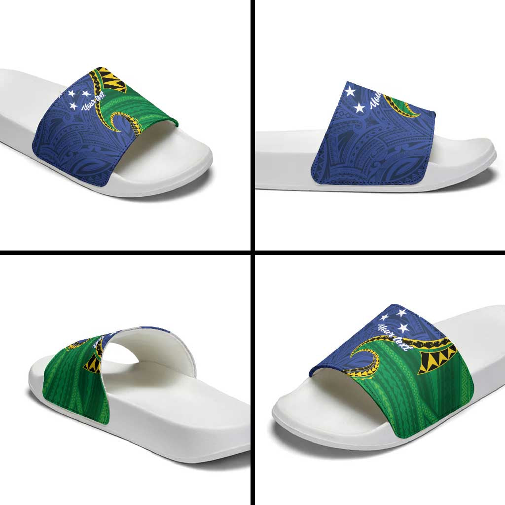 Solomon Islands Independence Day 1978 Personalised Slide Sandals Polynesian Pattern with Flag Style LT9 - Polynesian Pride