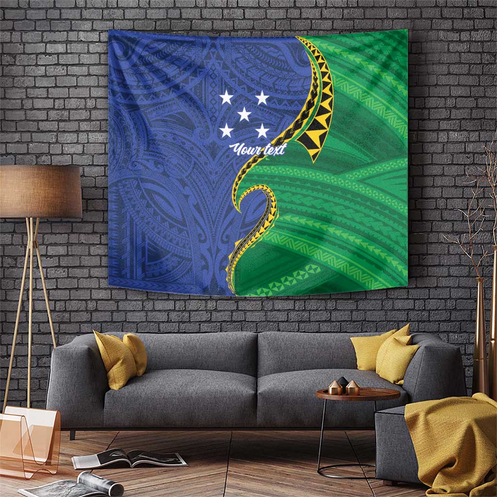 Solomon Islands Independence Day 1978 Personalised Tapestry Polynesian Pattern with Flag Style LT9 Blue - Polynesian Pride