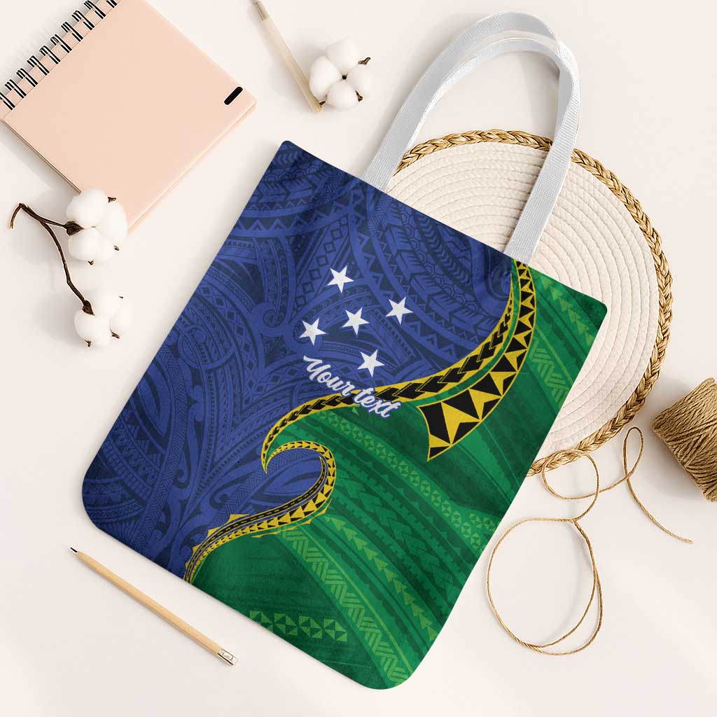 Solomon Islands Independence Day 1978 Personalised Tote Bag Polynesian Pattern with Flag Style LT9 White Strap One Size Blue - Polynesian Pride