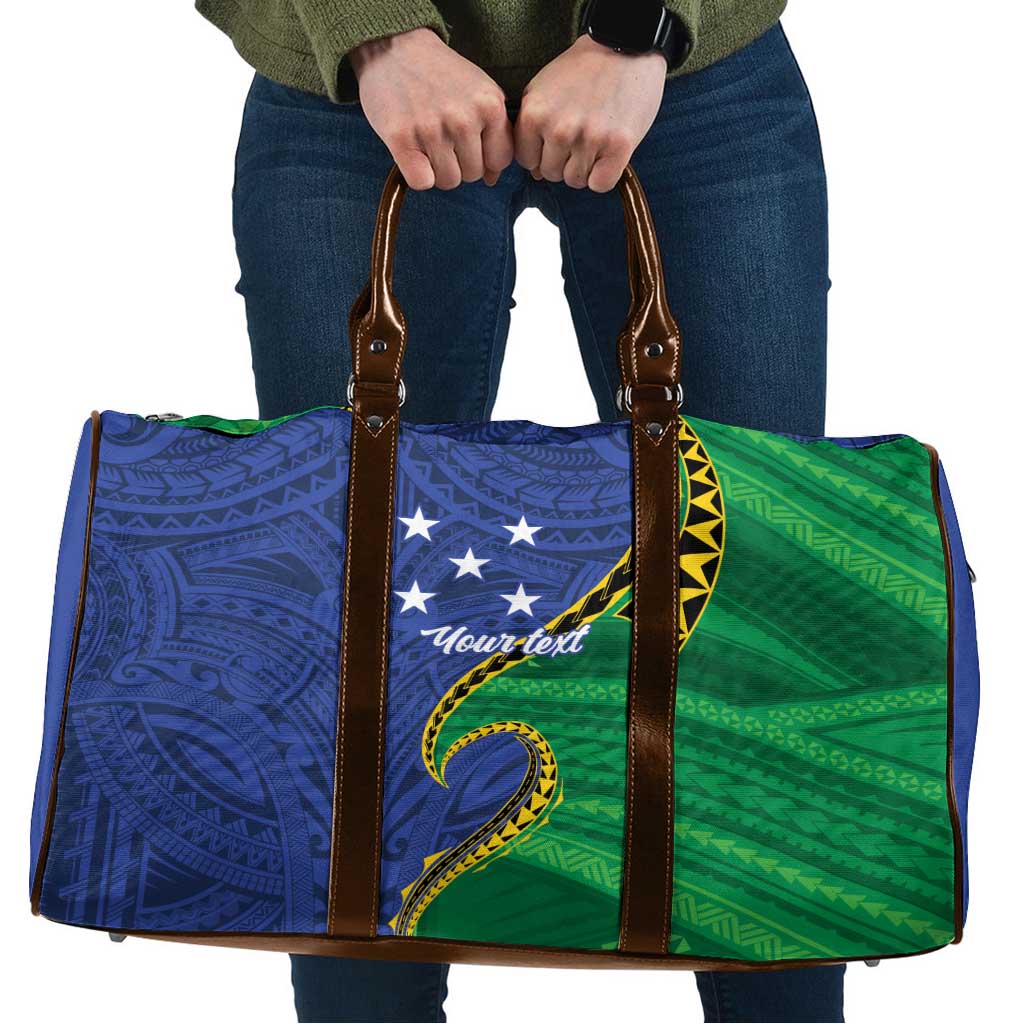 Solomon Islands Independence Day 1978 Personalised Travel Bag Polynesian Pattern with Flag Style LT9 Blue - Polynesian Pride