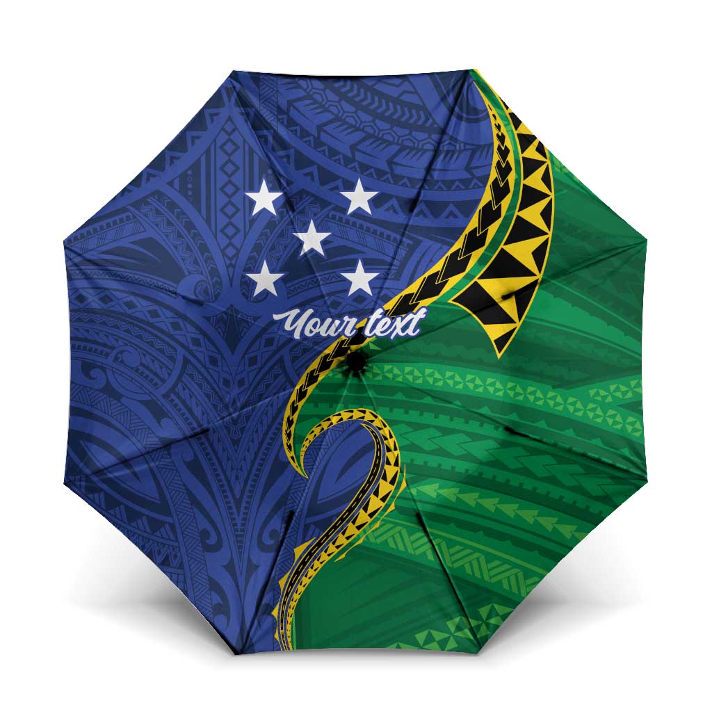 Solomon Islands Independence Day 1978 Personalised Umbrella Polynesian Pattern with Flag Style LT9 One Size Folded 11.42 inch Opened Diameter 37.4 inch Blue - Polynesian Pride