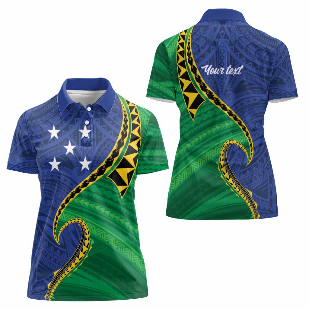 Solomon Islands Independence Day 1978 Personalised Women Polo Shirt Polynesian Pattern with Flag Style LT9 - Polynesian Pride