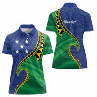 Solomon Islands Independence Day 1978 Personalised Women Polo Shirt Polynesian Pattern with Flag Style LT9 - Polynesian Pride