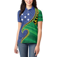 Solomon Islands Independence Day 1978 Personalised Women Polo Shirt Polynesian Pattern with Flag Style LT9 - Polynesian Pride