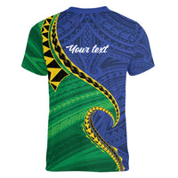 Solomon Islands Independence Day 1978 Personalised Women V-Neck T-Shirt Polynesian Pattern with Flag Style LT9 - Polynesian Pride