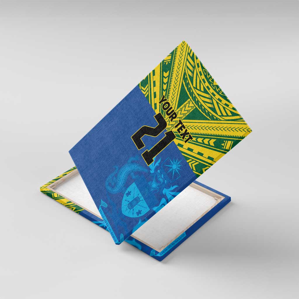 Solomon Islands Rugby Custom Canvas Wall Art Simple Coat of arm Polynesian Pattern LT9 With Frame Gold - Polynesian Pride