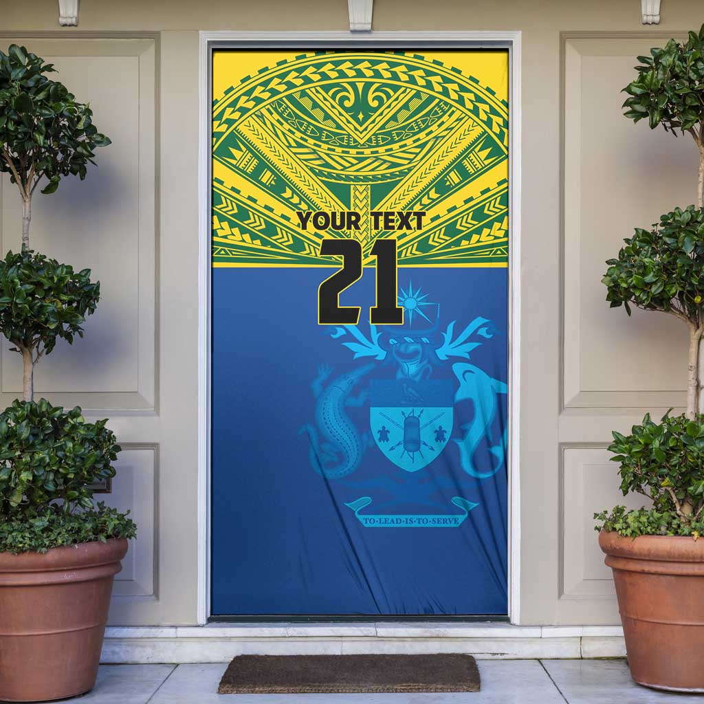 Solomon Islands Rugby Custom Door Cover Simple Coat of arm Polynesian Pattern LT9 Gold - Polynesian Pride