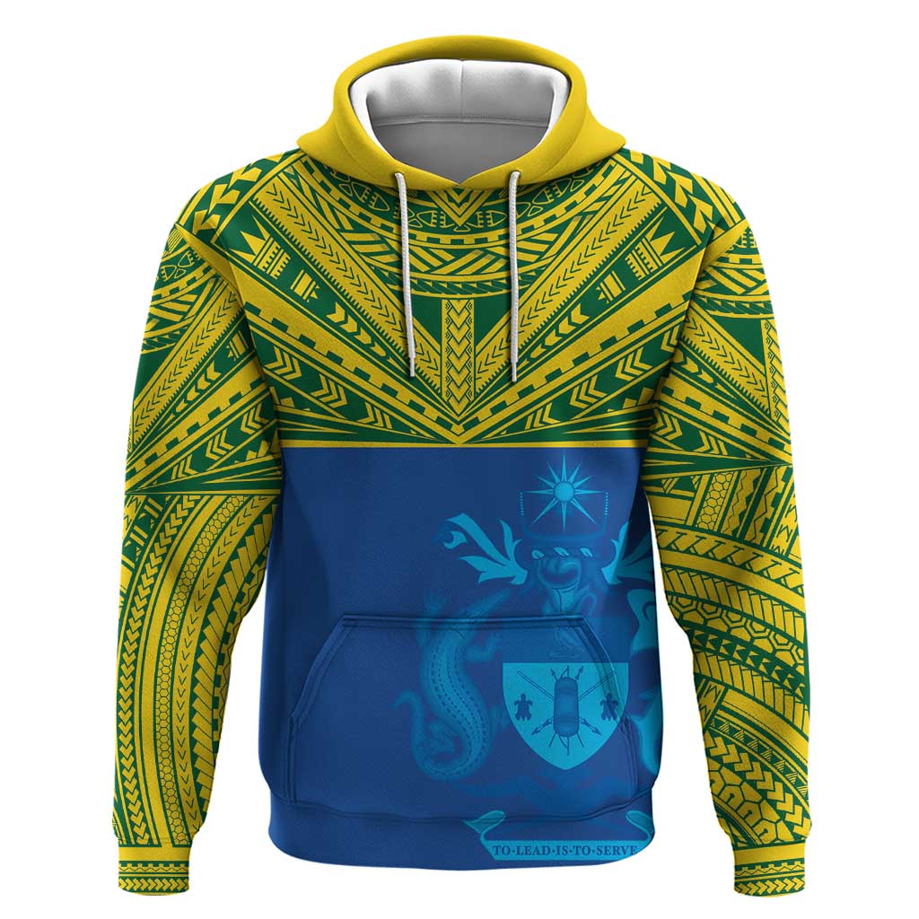 Solomon Islands Rugby Custom Hoodie Simple Coat of arm Polynesian Pattern LT9 Pullover Hoodie Gold - Polynesian Pride