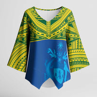 Solomon Islands Rugby Custom Kimono Sleeve Blouse Simple Coat of arm Polynesian Pattern LT9 Female Gold - Polynesian Pride