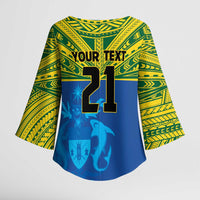 Solomon Islands Rugby Custom Kimono Sleeve Blouse Simple Coat of arm Polynesian Pattern LT9 - Polynesian Pride