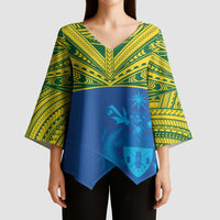Solomon Islands Rugby Custom Kimono Sleeve Blouse Simple Coat of arm Polynesian Pattern LT9 - Polynesian Pride