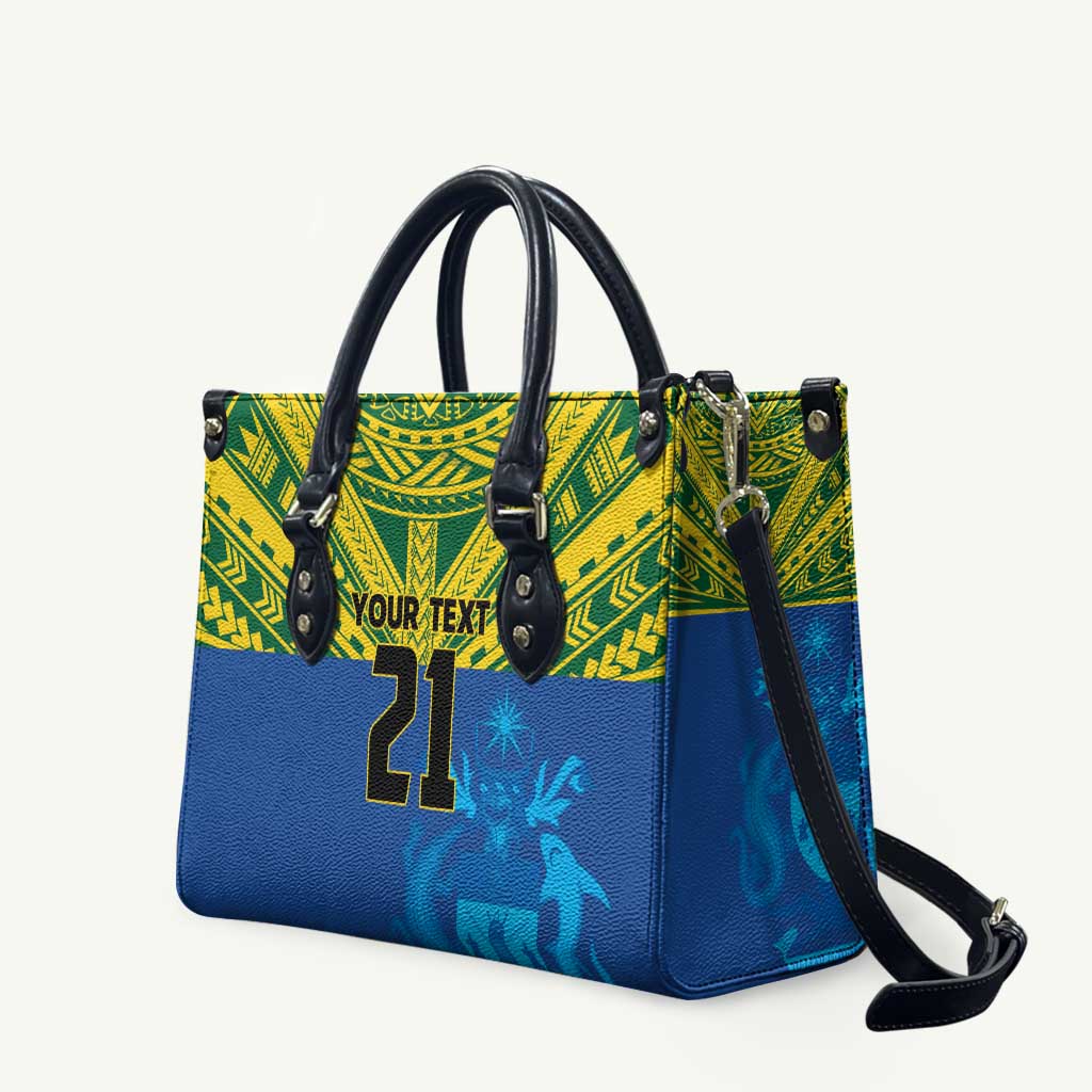 Solomon Islands Rugby Custom Leather Bag Simple Coat of arm Polynesian Pattern LT9 Gold - Polynesian Pride