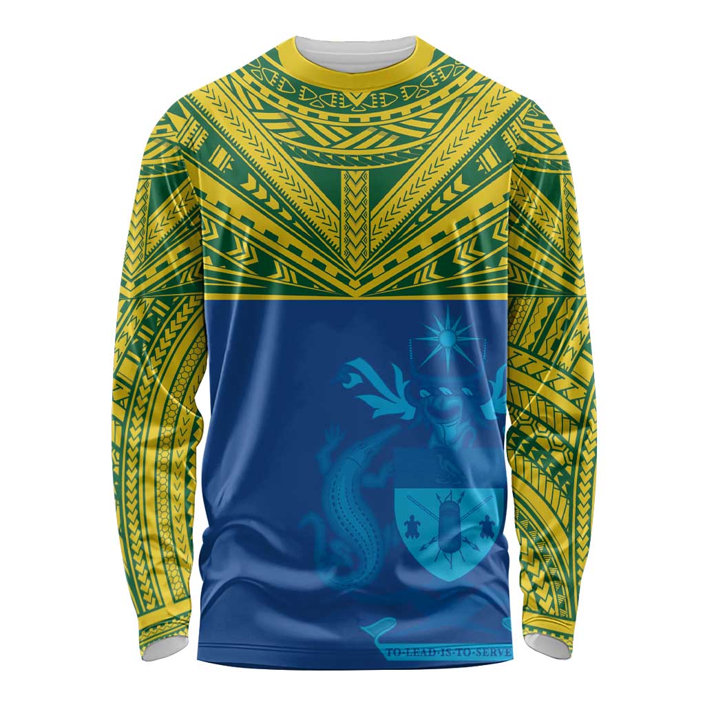 Solomon Islands Rugby Custom Long Sleeve Shirt Simple Coat of arm Polynesian Pattern LT9 Unisex Gold - Polynesian Pride