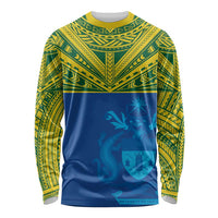 Solomon Islands Rugby Custom Long Sleeve Shirt Simple Coat of arm Polynesian Pattern LT9 Unisex Gold - Polynesian Pride