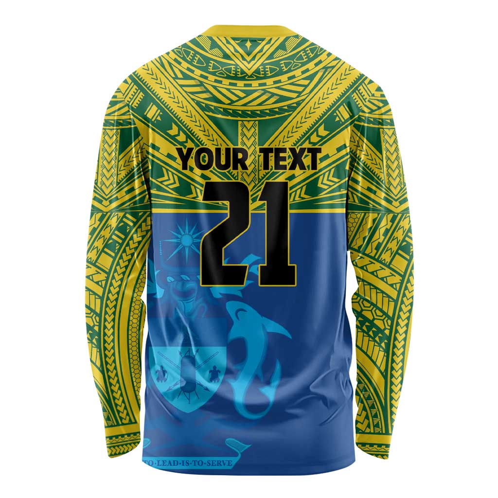 Solomon Islands Rugby Custom Long Sleeve Shirt Simple Coat of arm Polynesian Pattern LT9 - Polynesian Pride