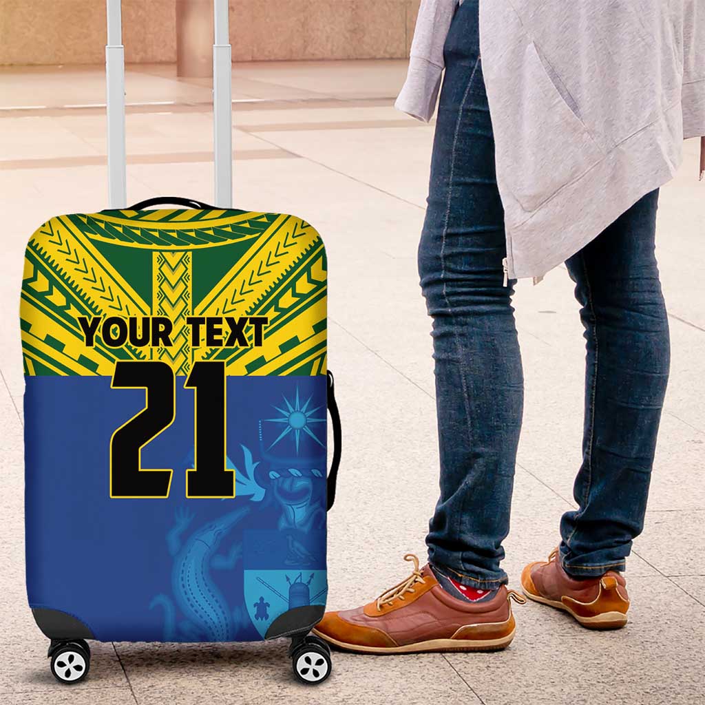 Solomon Islands Rugby Custom Luggage Cover Simple Coat of arm Polynesian Pattern LT9 Gold - Polynesian Pride