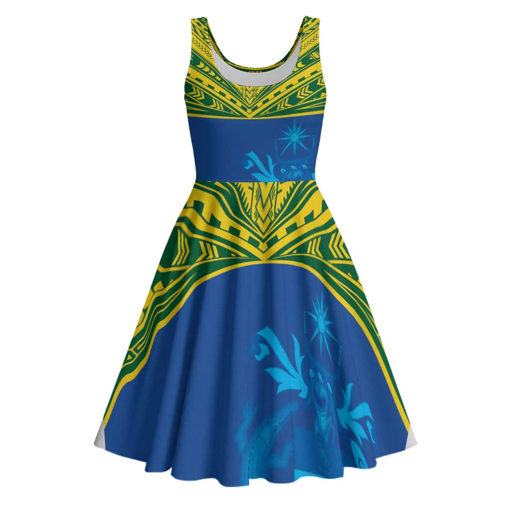 Solomon Islands Rugby Custom Midi Dress Simple Coat of arm Polynesian Pattern LT9 Gold - Polynesian Pride