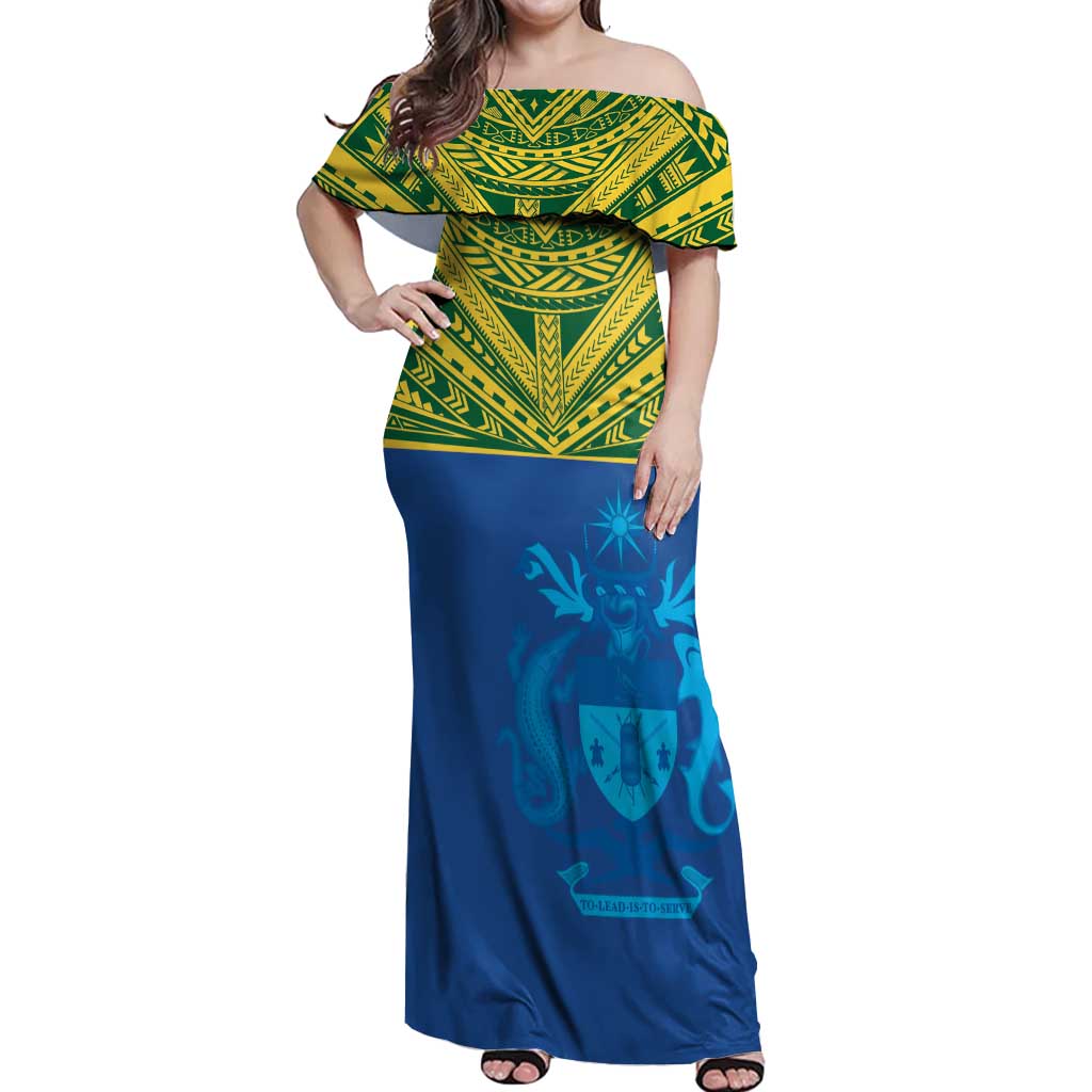Solomon Islands Rugby Custom Off Shoulder Maxi Dress Simple Coat of arm Polynesian Pattern LT9 Women Gold - Polynesian Pride