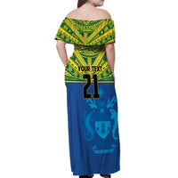 Solomon Islands Rugby Custom Off Shoulder Maxi Dress Simple Coat of arm Polynesian Pattern LT9 - Polynesian Pride
