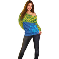 Solomon Islands Rugby Custom Off Shoulder Sweater Simple Coat of arm Polynesian Pattern LT9 - Polynesian Pride