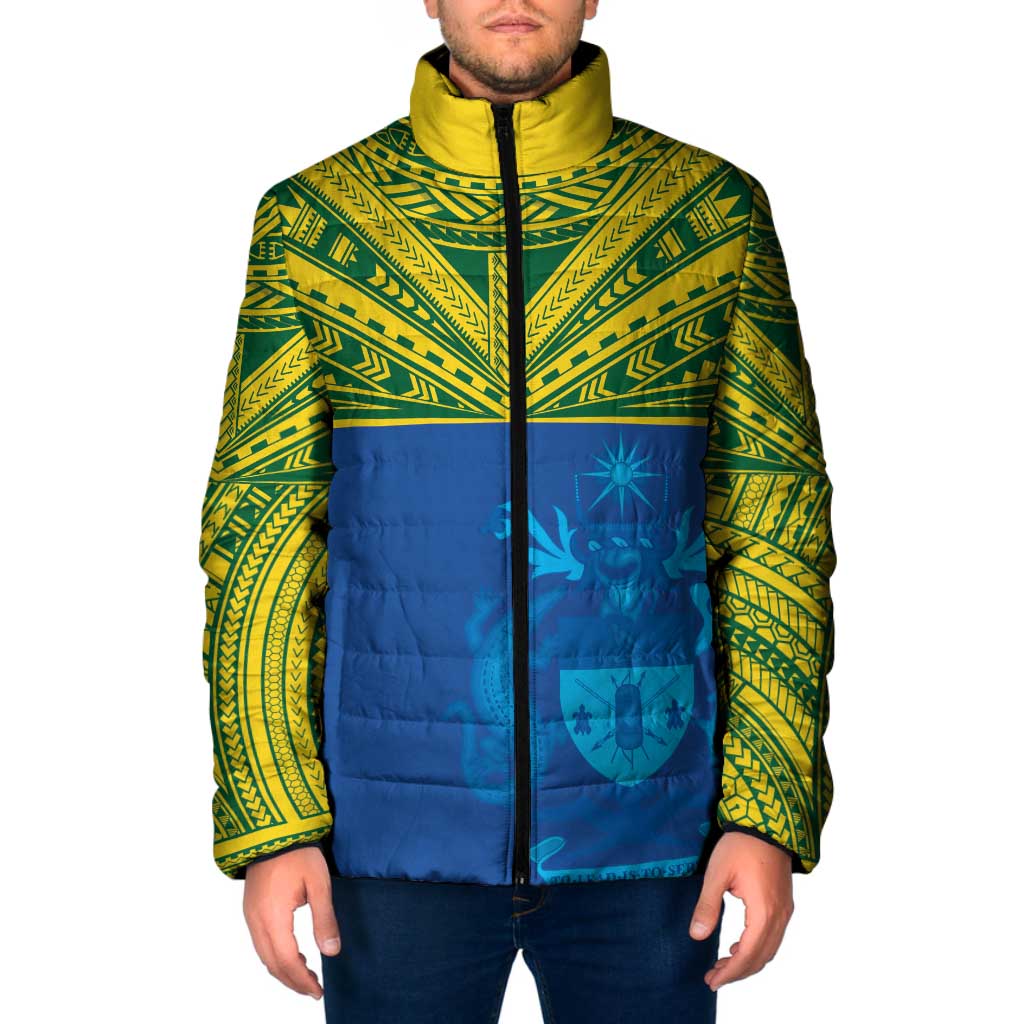 Solomon Islands Rugby Custom Padded Jacket Simple Coat of arm Polynesian Pattern LT9 Men Gold - Polynesian Pride