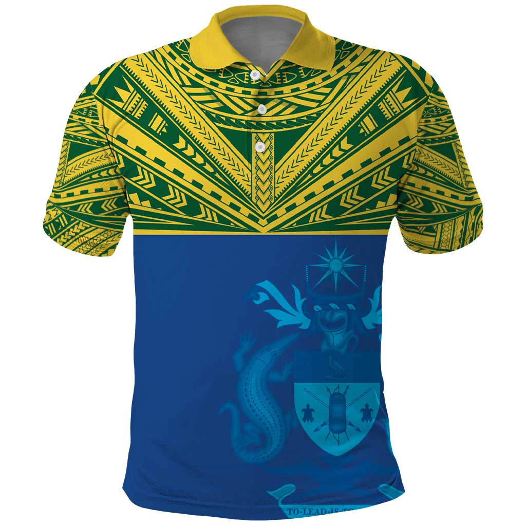 Solomon Islands Rugby Custom Polo Shirt Simple Coat of arm Polynesian Pattern LT9 Gold - Polynesian Pride