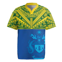 Solomon Islands Rugby Custom Rugby Jersey Simple Coat of arm Polynesian Pattern LT9 Gold - Polynesian Pride