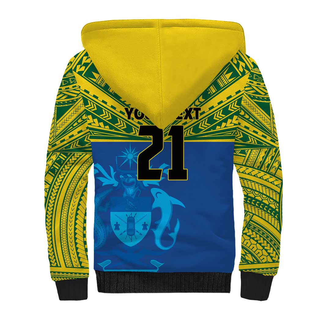 Solomon Islands Rugby Custom Sherpa Hoodie Simple Coat of arm Polynesian Pattern LT9 - Polynesian Pride