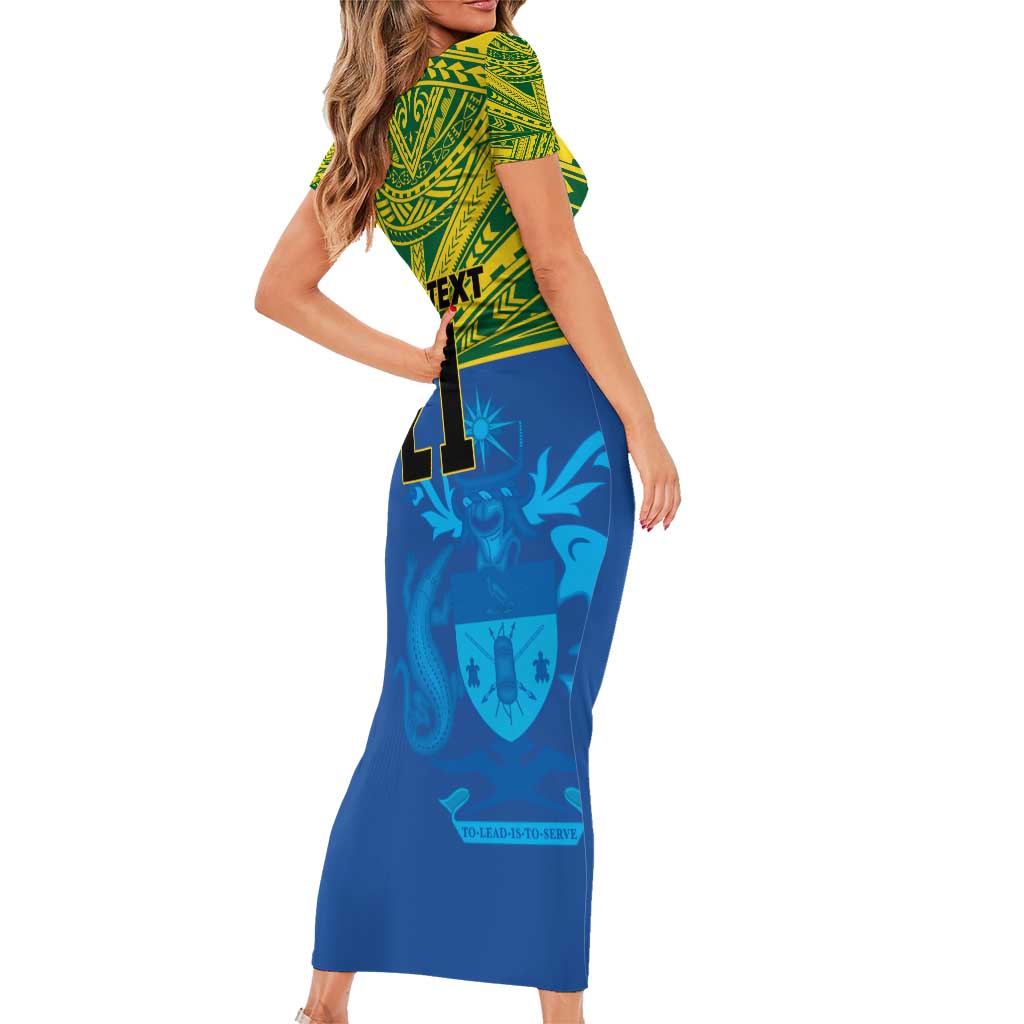 Solomon Islands Rugby Custom Short Sleeve Bodycon Dress Simple Coat of arm Polynesian Pattern LT9 - Polynesian Pride