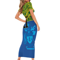 Solomon Islands Rugby Custom Short Sleeve Bodycon Dress Simple Coat of arm Polynesian Pattern LT9 - Polynesian Pride