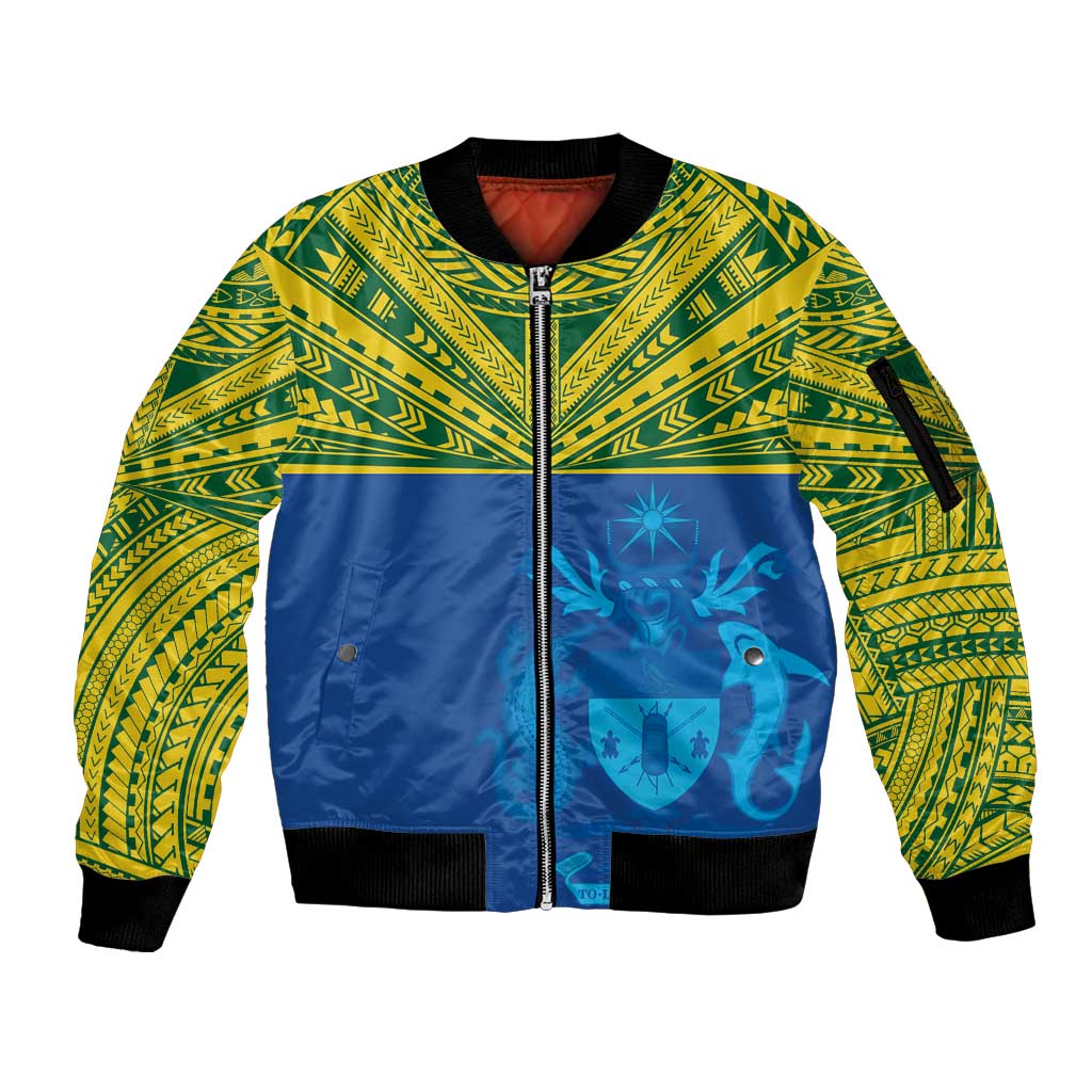 Solomon Islands Rugby Custom Sleeve Zip Bomber Jacket Simple Coat of arm Polynesian Pattern LT9 Unisex Gold - Polynesian Pride