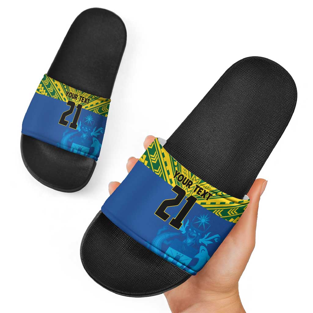 Solomon Islands Rugby Custom Slide Sandals Simple Coat of arm Polynesian Pattern LT9 - Polynesian Pride